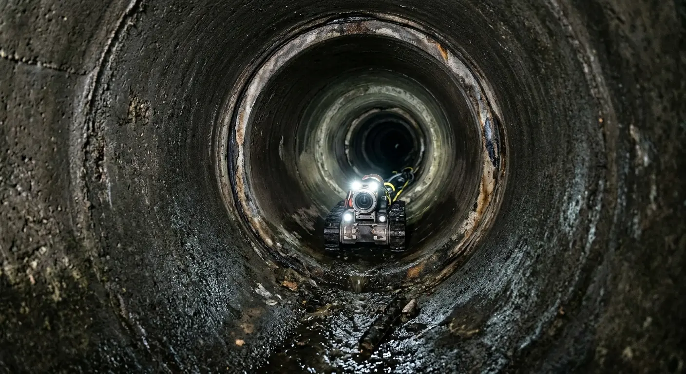 Robotic sewer camera inspecting pipe interior for Sewer Line Cleaning in Williamsport