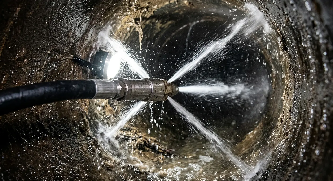 High-pressure hydro jetting nozzle cleaning sewer pipe for Storm Drain Cleaning in Williamsport